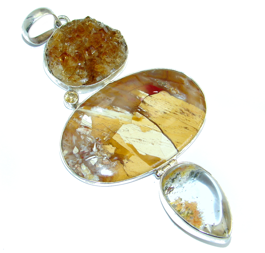 Giant Genuine Australian Brecciated Mookaite .925 Sterling Silver handcrafted Pendant