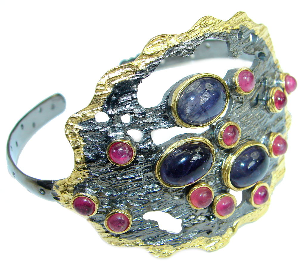 Unusual Design genuine Sapphire Ruby Gold Over .925 Sterling Silver Bracelet