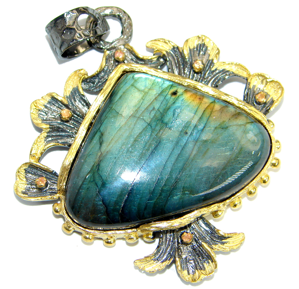 Vintage Style Highest quality genuine Fire Labradorite .925 Sterling Silver handmade Pendant