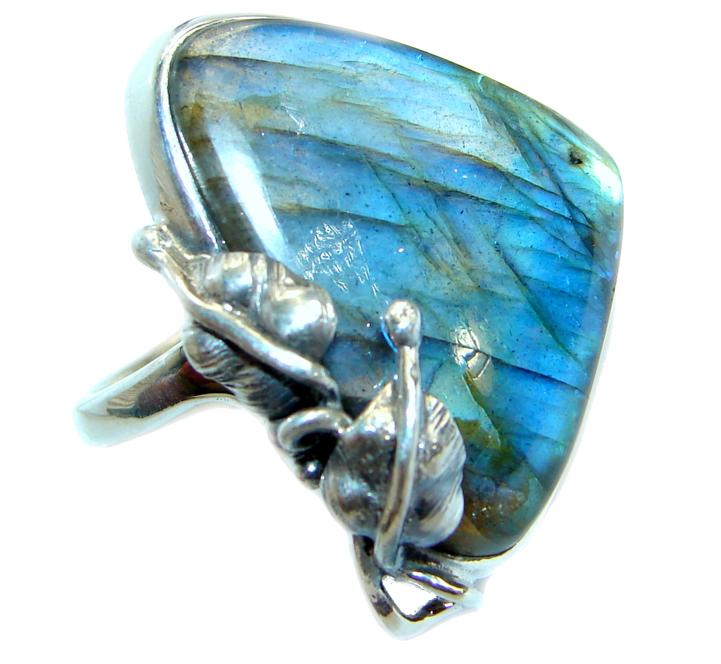 Blue Fire Labradorite .925 Sterling Silver handmade ring size 7 adjustable