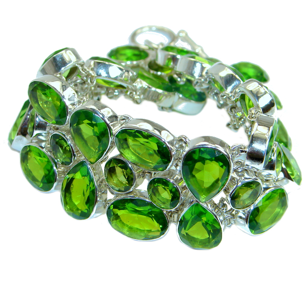 Huge Chic Green Quartz .925 Sterling Silver handcrafted Bracelet