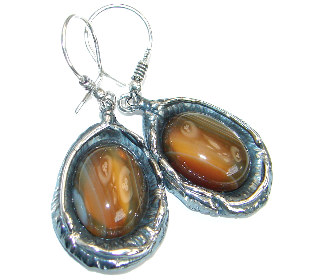 Sublime Orange Carnelian oxidized .925 Sterling Silver handmade earrings