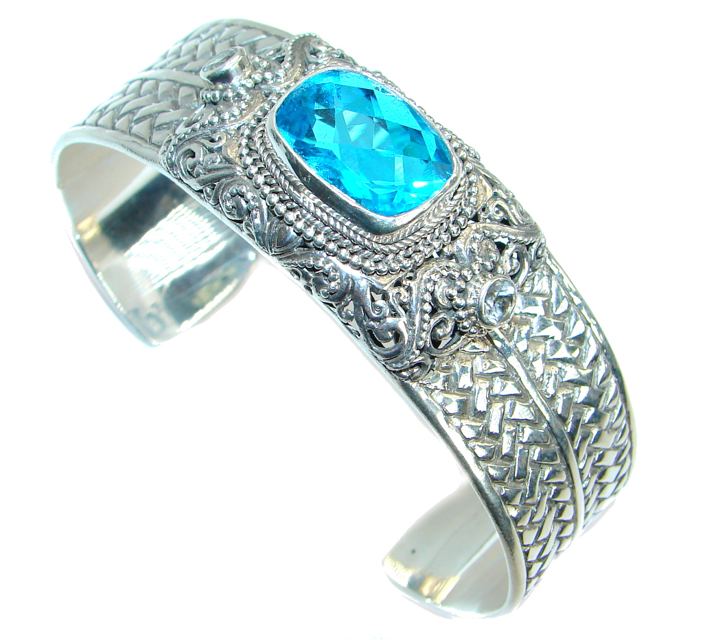Chunky Luxury Aqua Magic Topaz .925 Sterling Silver handmade Cuff/Bracelet