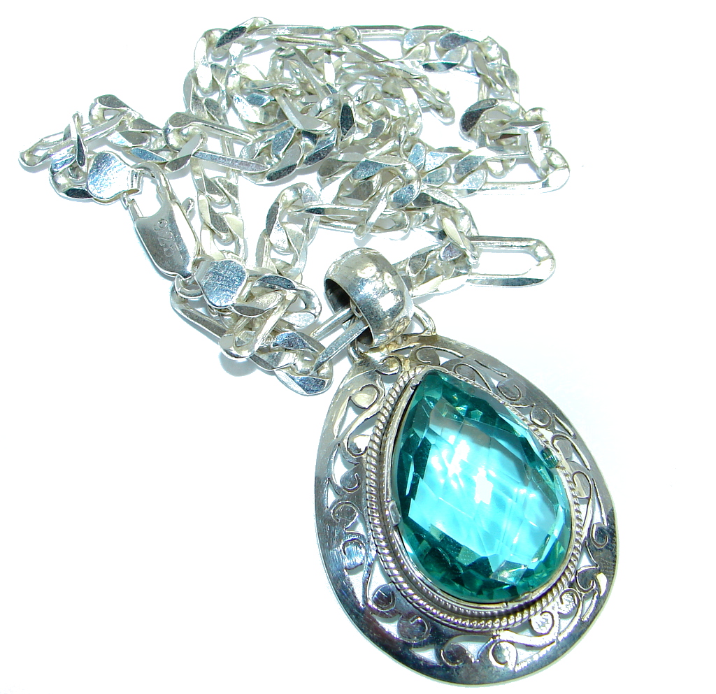 Blue Quartz .925 Sterling Silver handmade Necklace