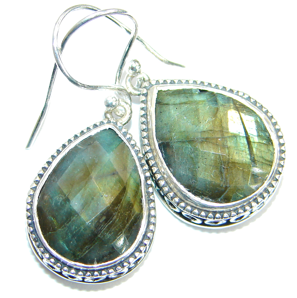 Perfect genuine Labradorite handmade .925 Sterling Silver handmade earrings