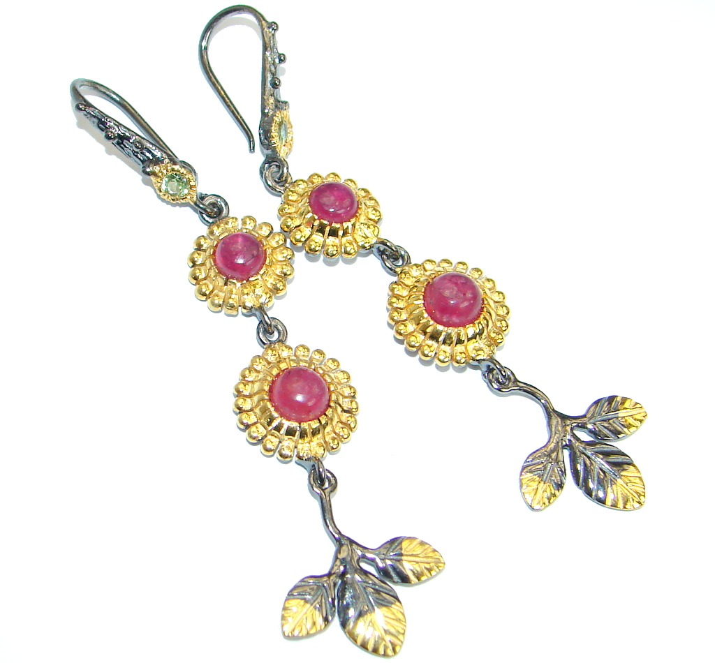 Unique natural Ruby Gold over .925 Sterling Silver handmade earrings