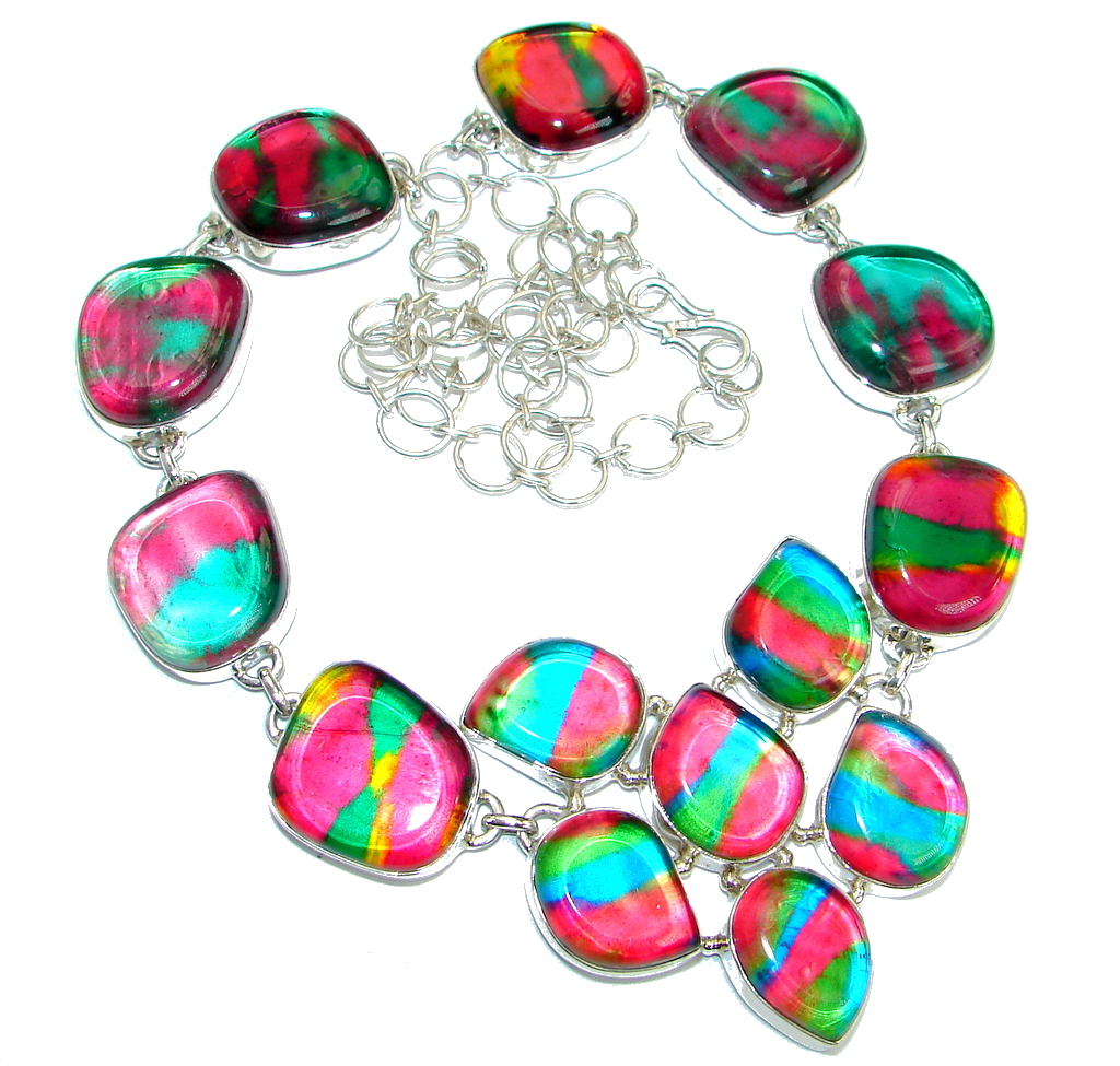 Mystical Eye Rainbow Dichroic Glass .925 Sterling Silver handmade necklace