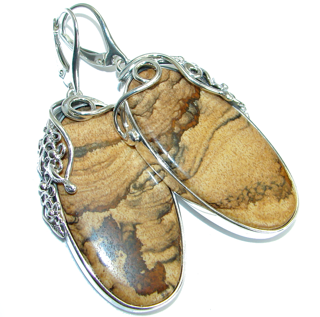 Behemian Style one of the kind Picture Jasper .925 Sterling Silver earrings