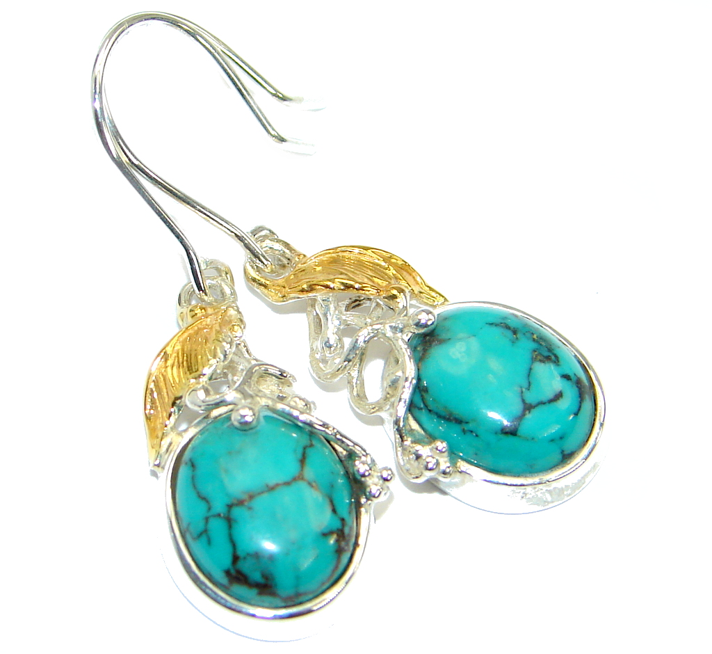 Sublime Style Turquoise two tones .925 Sterling Silver earrings