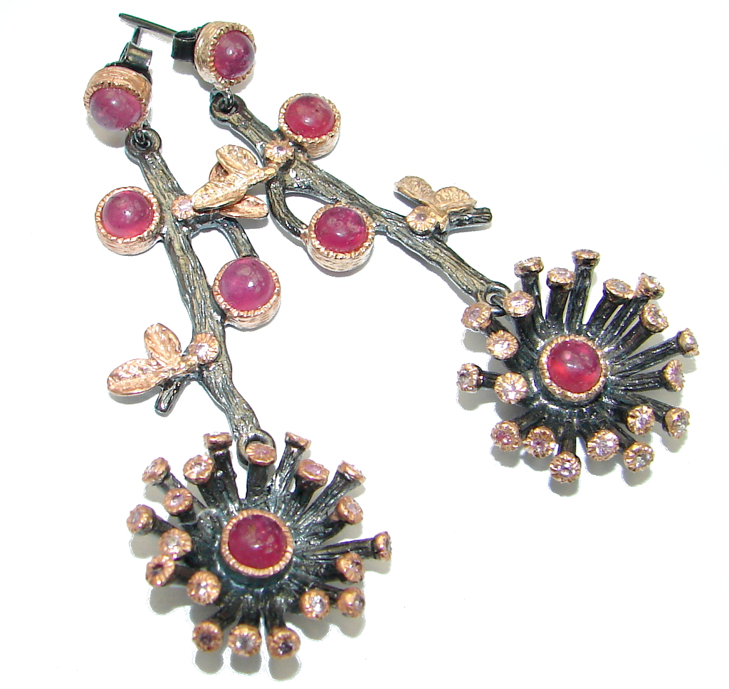 Unique natural Ruby Rose Gold over .925 Sterling Silver handmade earrings