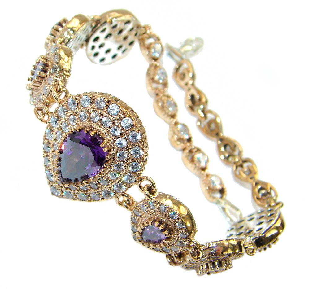 Victorian Style created Sapphire & White Topaz Sterling Silver Bracelet