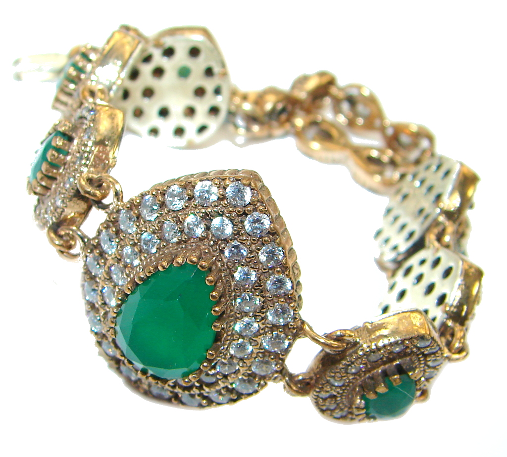 Flawless created Emerald Gold Rhodium plated over Sterling Silver Bracelet