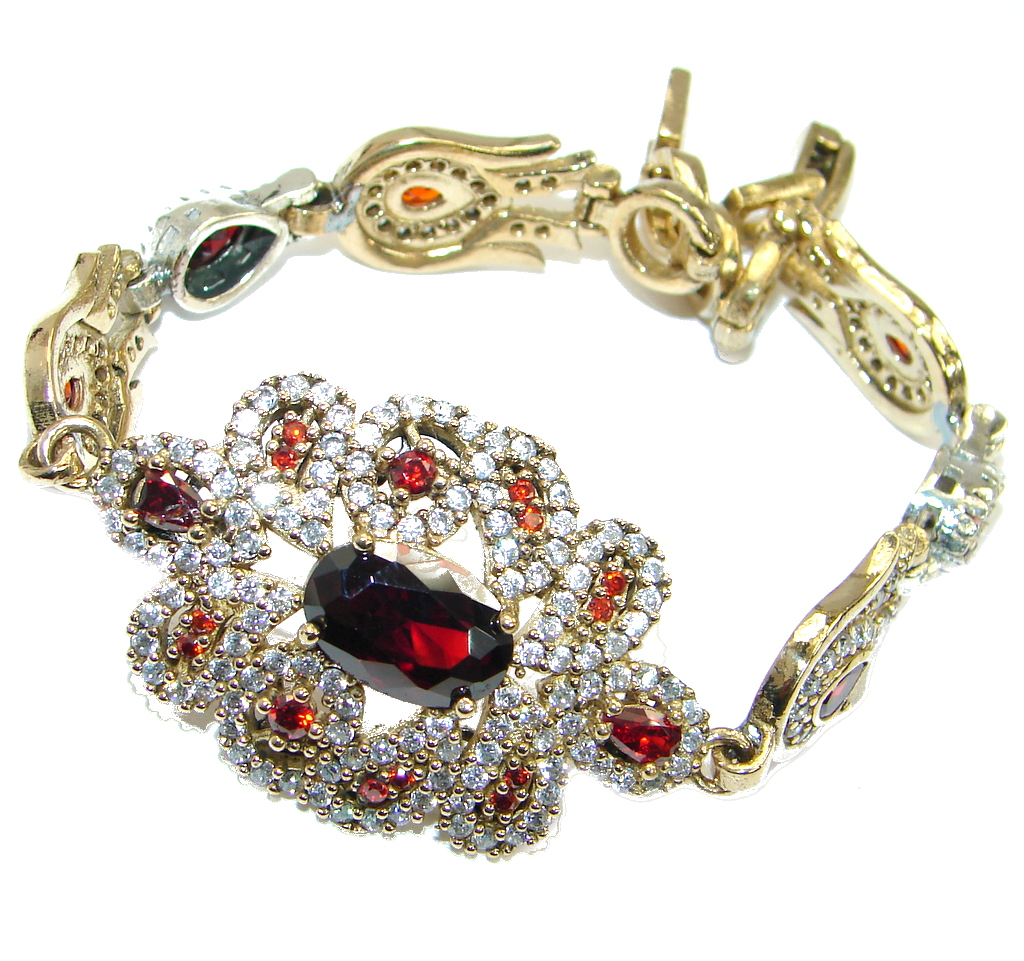 Victorian Style Pink Ruby & White Topaz .925 Sterling Silver Bracelet