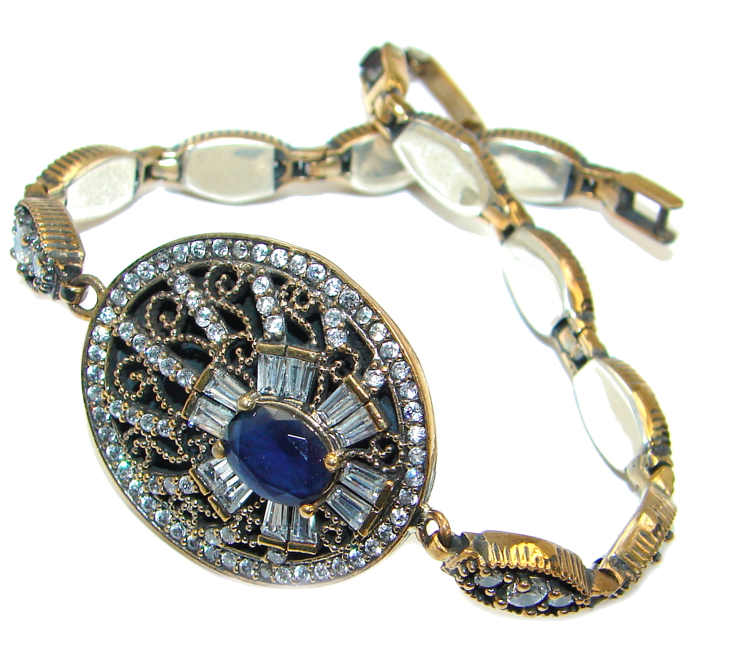 Flawless Faceted created Sapphire .925 Sterling Silver Bracelet
