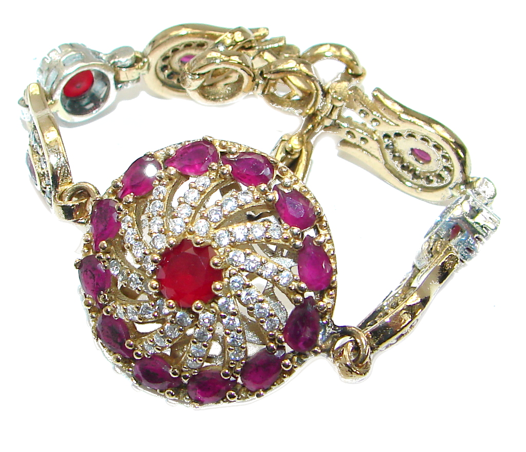 Victorian Style Pink Ruby & White Topaz .925 Sterling Silver Bracelet