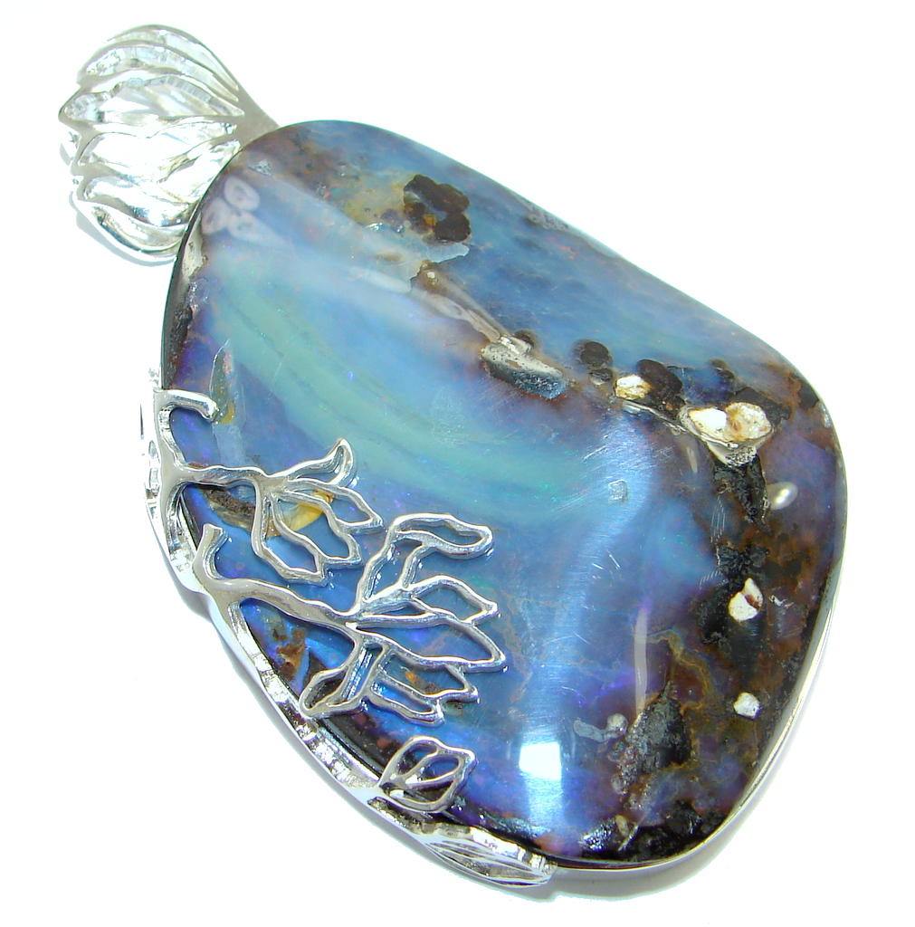 Authentic Australian Boulder Opal Oxidized .925 Sterling Silver handmade Pendant