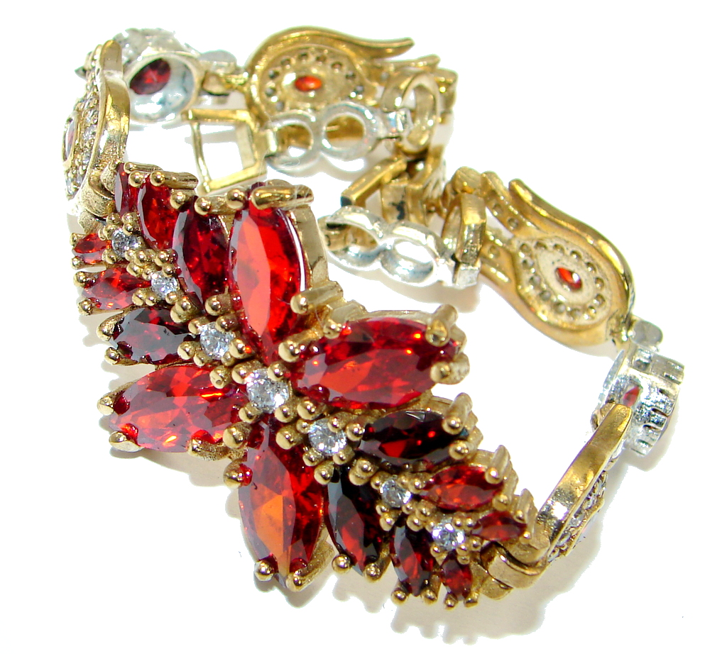 Victorian Style Created Red Ruby & White Topaz Copper over Sterling Silver Bracelet