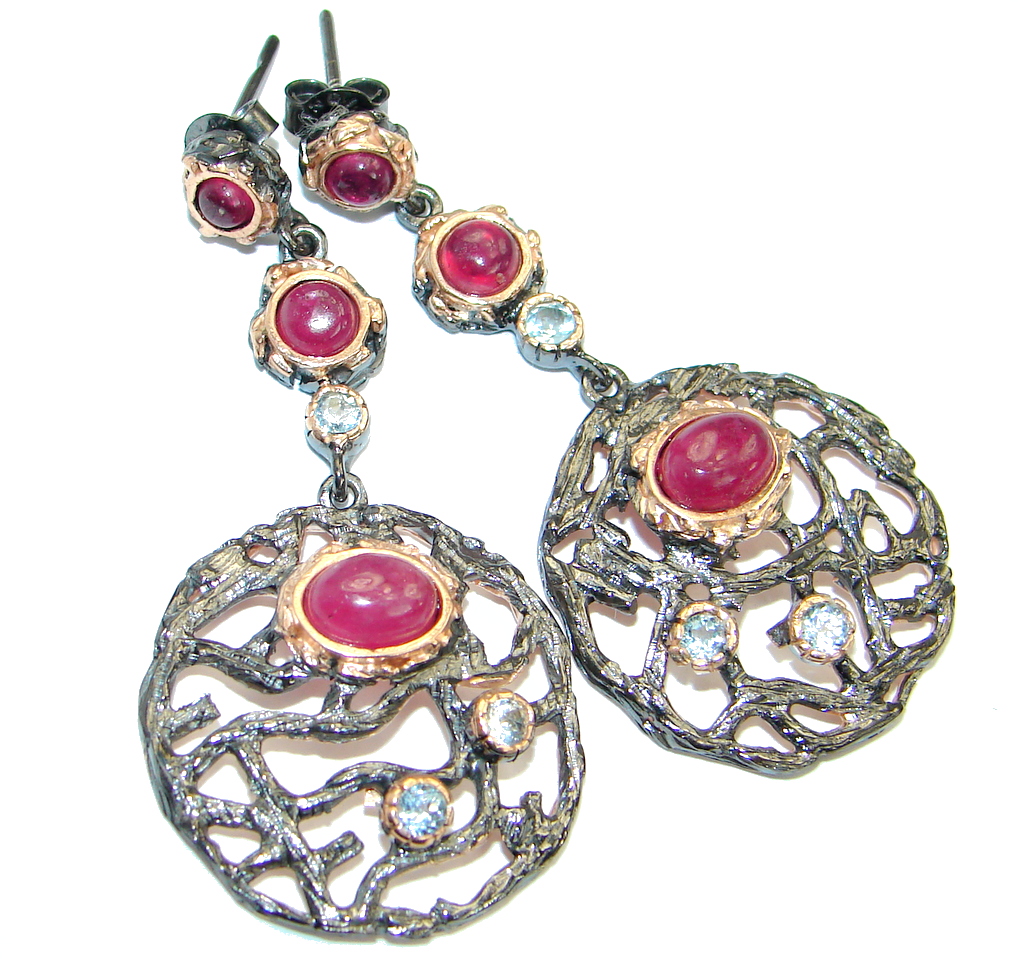 Juicy natural Ruby Gold Rhodium over .925 Sterling Silver handcrafted earrings