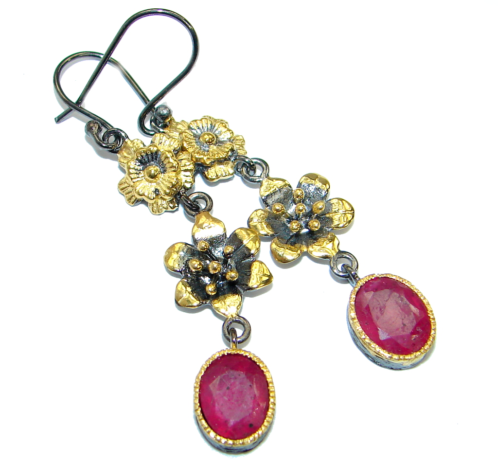 Unique genuine Ruby Gold Rhodium over .925 Sterling Silver handmade earrings