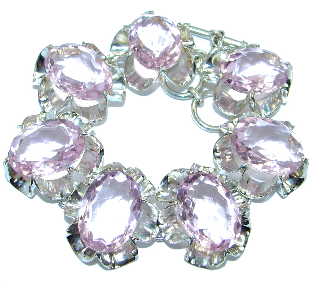 Huge Chic Oval Cut Princess Quartz .925 Sterling Silver handcrafted Bracelet