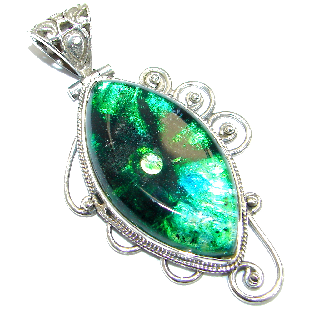 Huge Mexican Dichroic Glass .925 Sterling Silver handmade Pendant