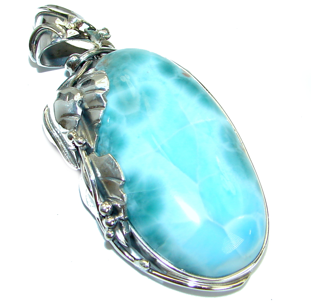 Huge Top quality Genuine Larimar .925 Sterling Silver handmade pendant