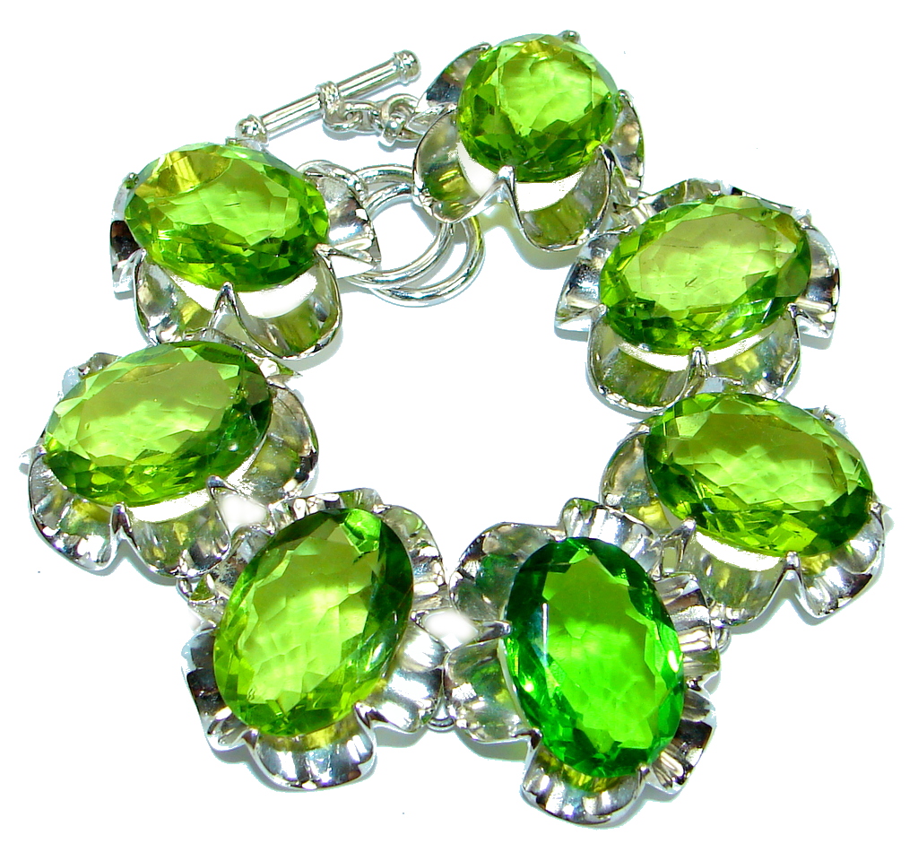 Back to Nature Jumbo Solid lab. Quartz Sterling Silver handmade Bracelet