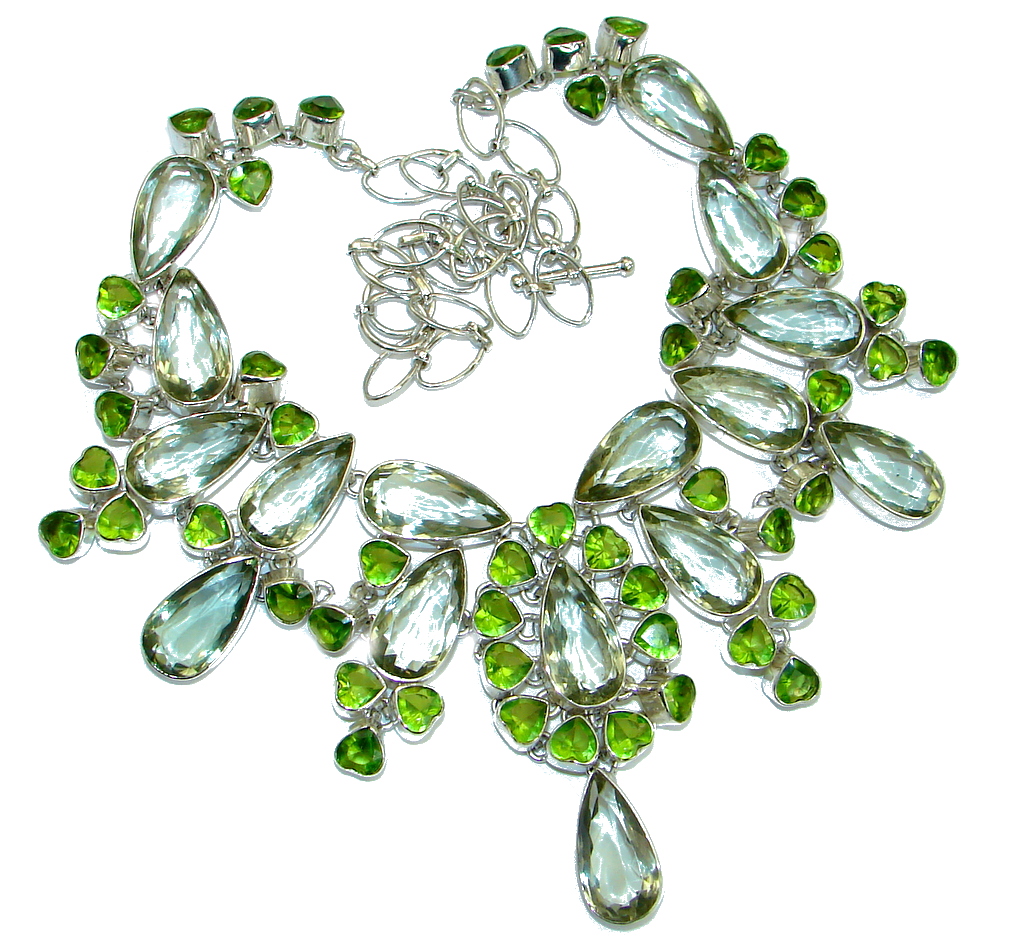 Luxury Genuine Green Amethyst .925 Sterling Silver handmade Necklace