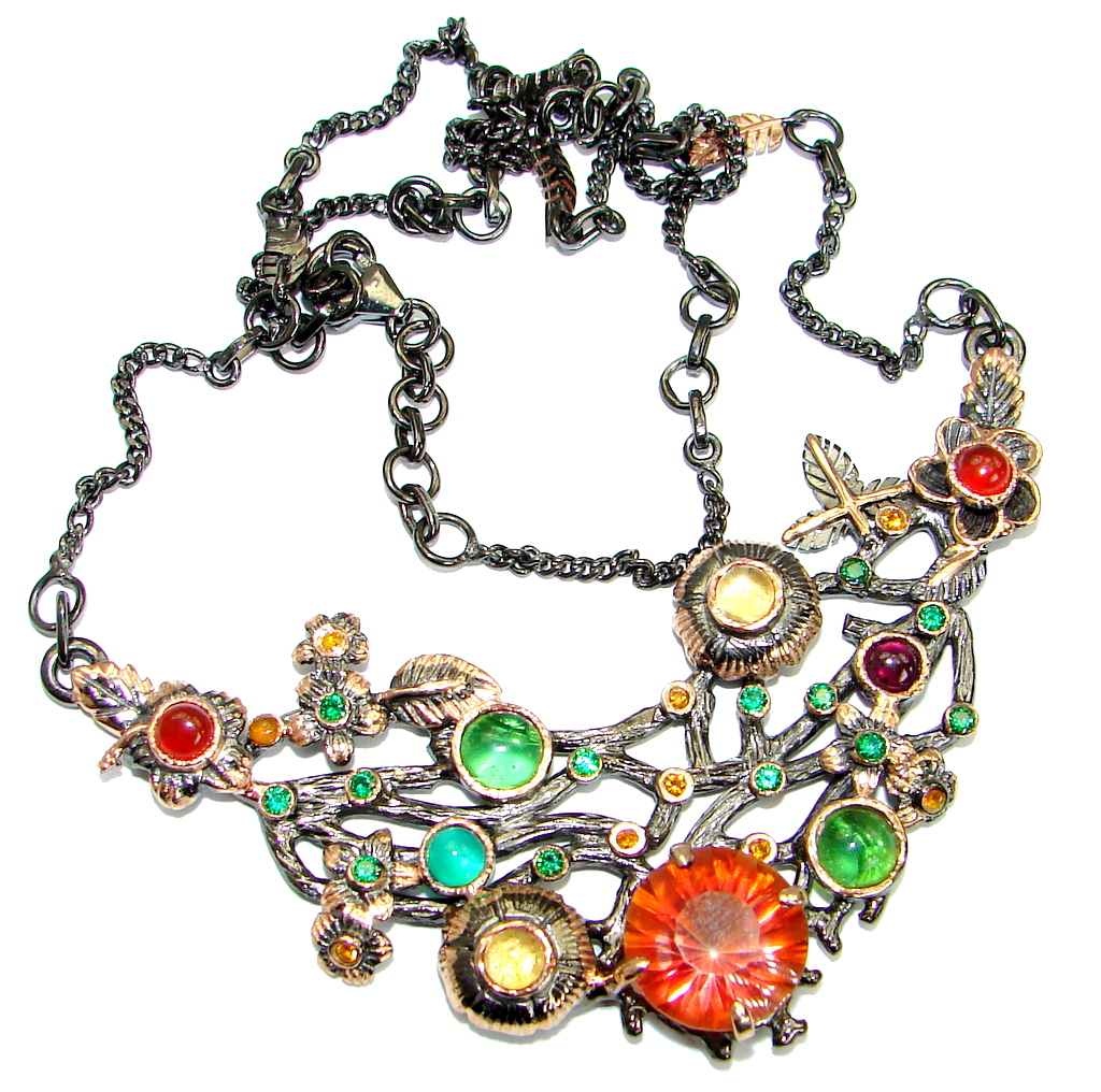 Magic Reef Rainbow Topaz Rose Gold Rhodium over .925 Sterling Silver handmade necklace