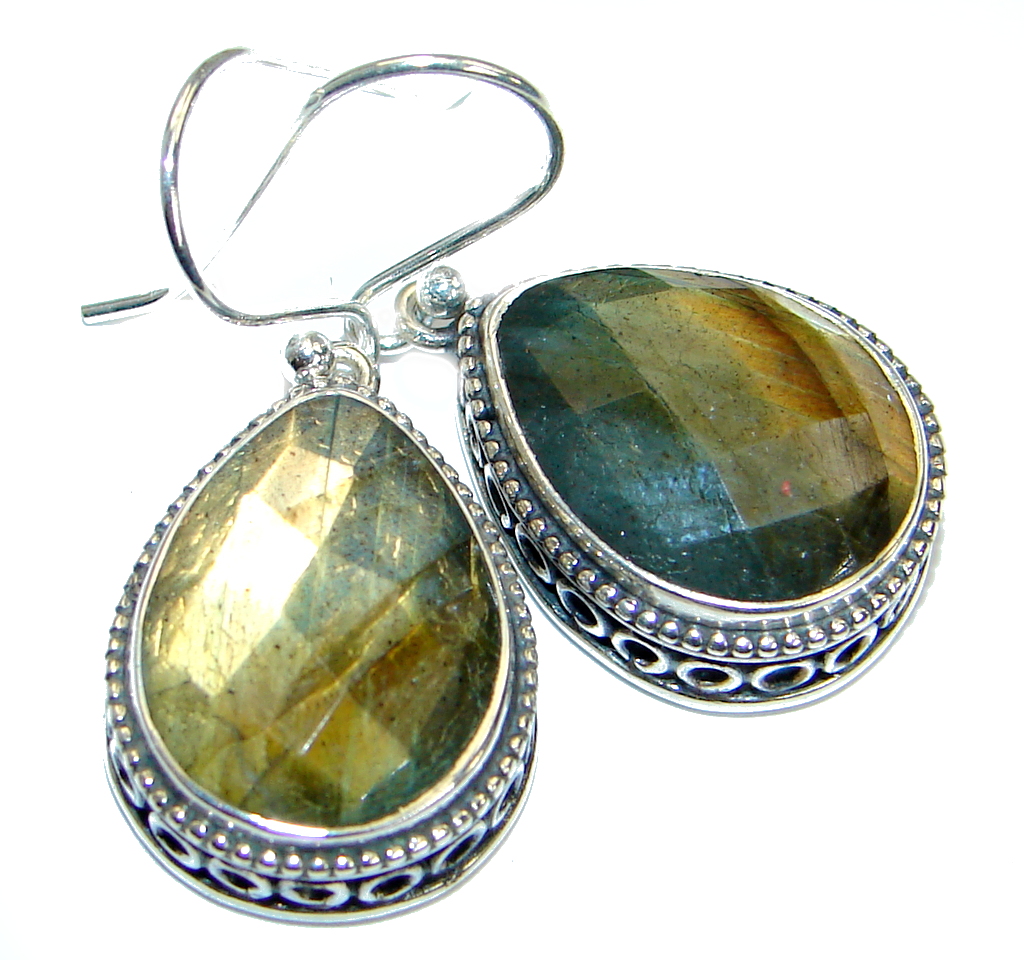 Genuine Labradorite .925 Sterling Silver handmade earrings