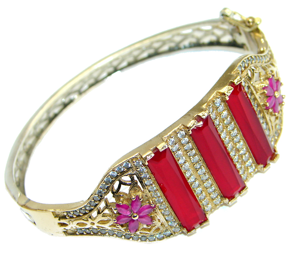 Victorian Style created Ruby & White Topaz Sterling Silver Bracelet / Cuff
