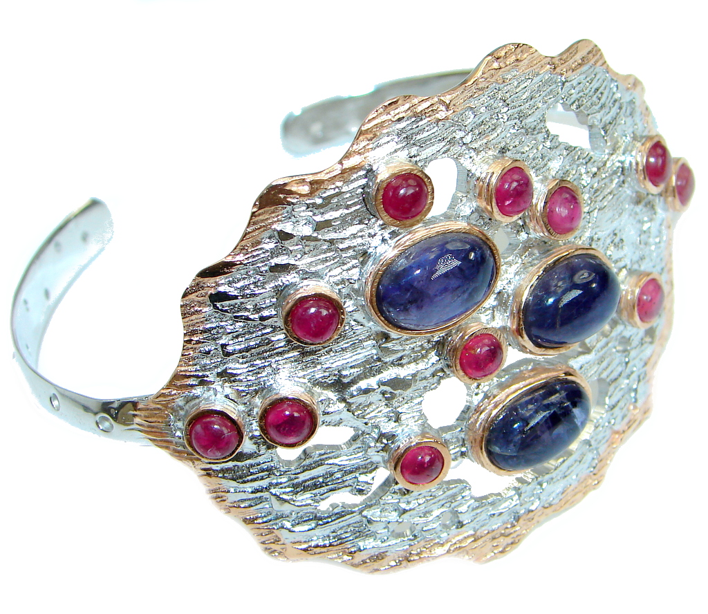 Genuine Tanzanite Ruby Rose Gold Rhodium over .925 Sterling Silver Bracelet / Cuff