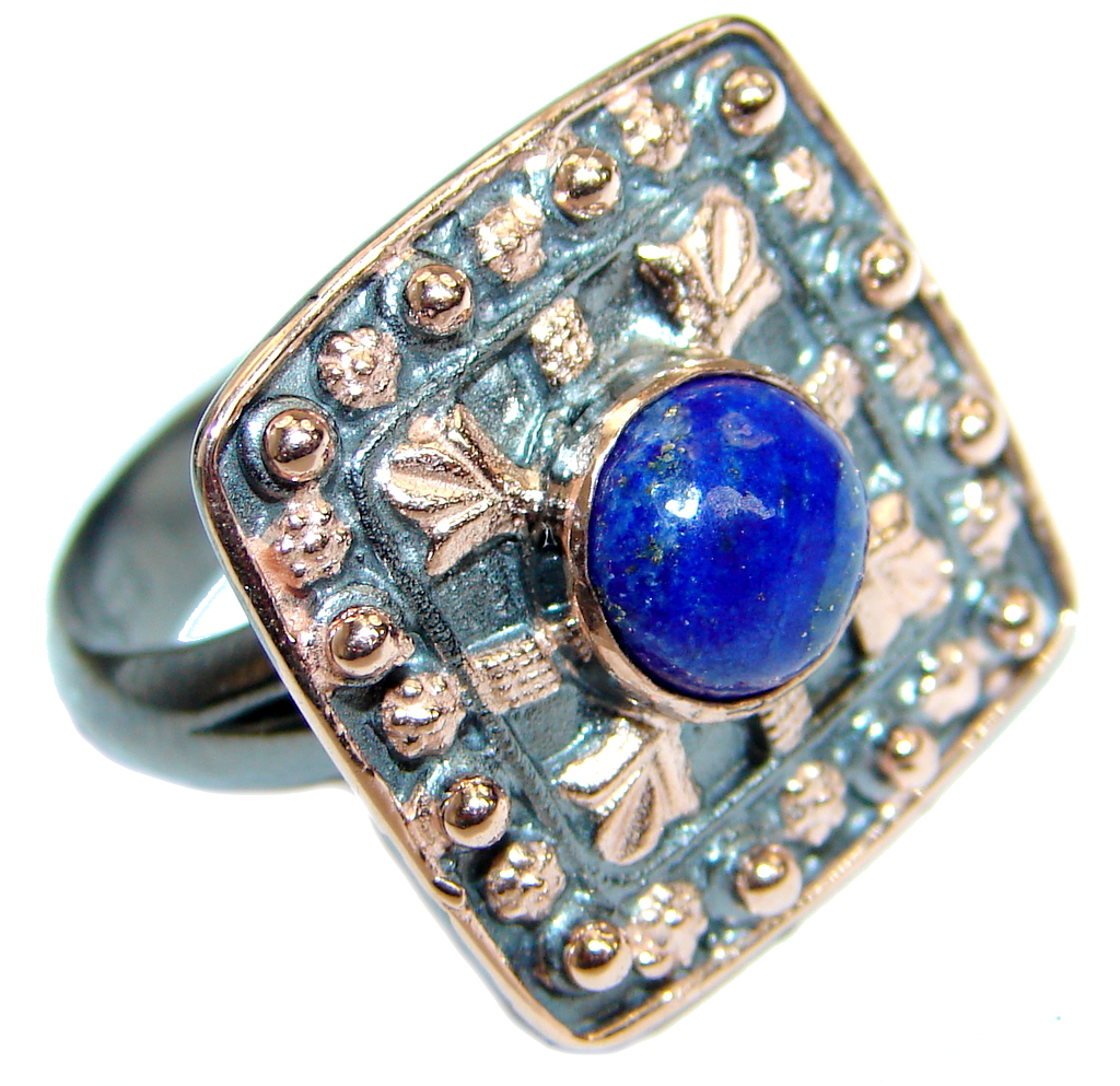 Genuine Lapis Lazuli .925 Sterling Silver handmade Ring size 7 adjustable