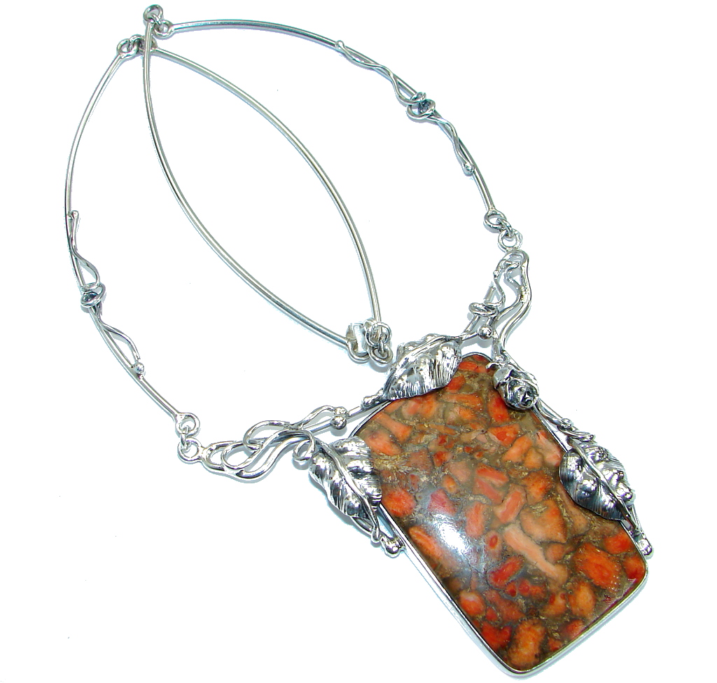 Chic Boho Style Turquoise with golden Copper vains .925 Sterling Silver statement necklace
