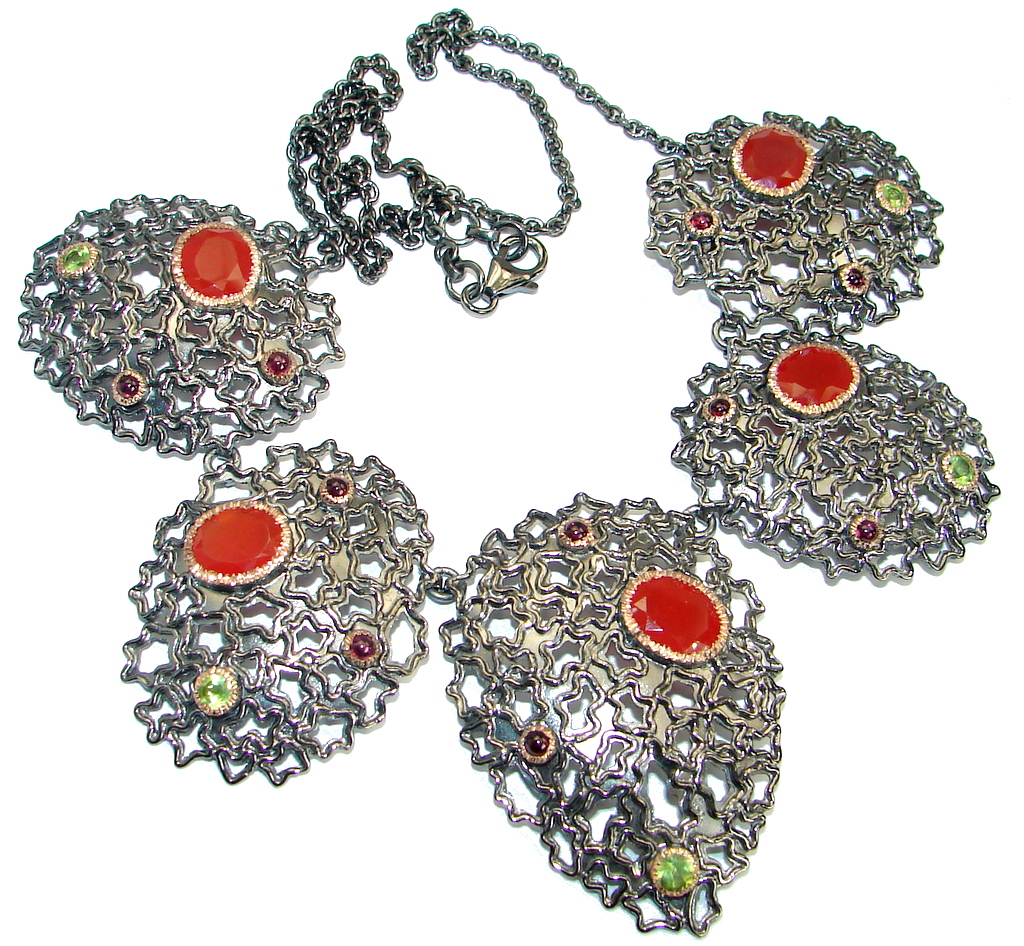 Genuine Carnelian .925 Sterling Silver HANDCRAFTED Statement Necklace