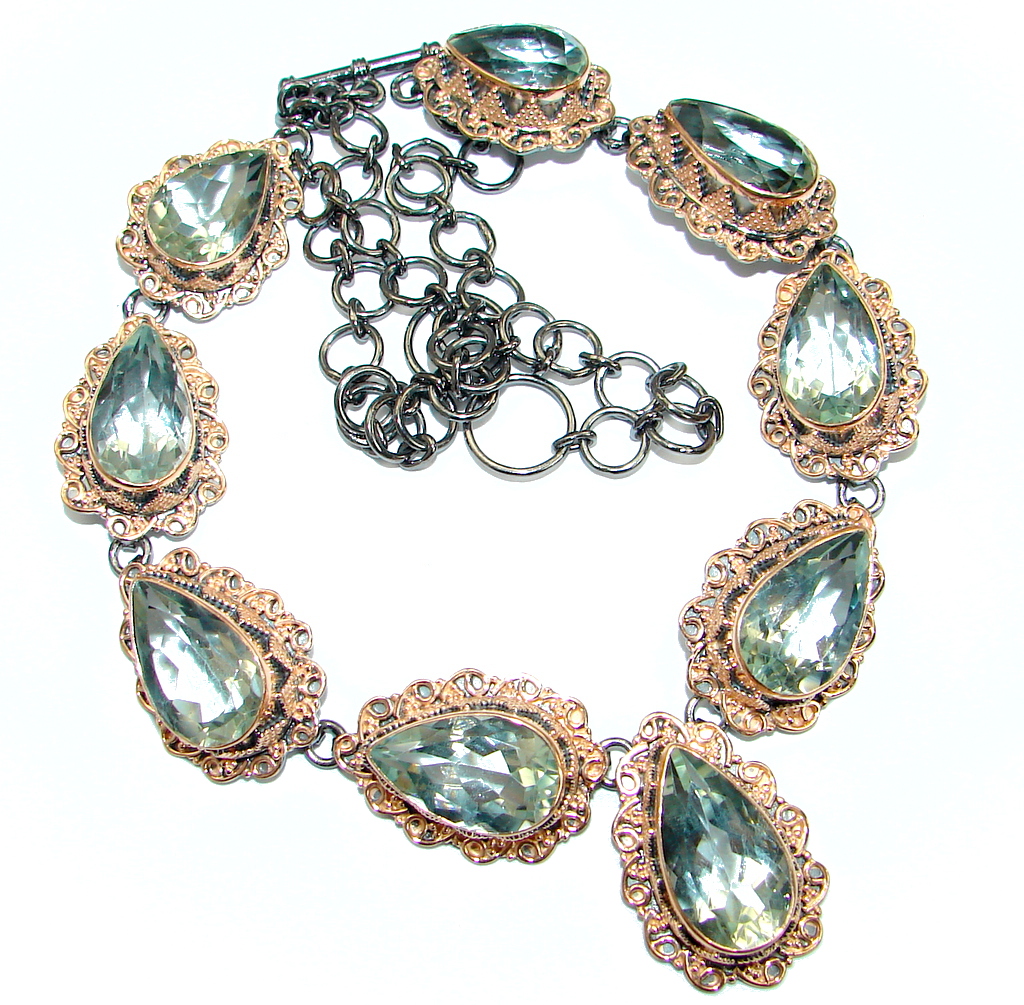 Luxury Old Fashion Genuine Green Amethyst .925 Sterling Silver handmade Necklace