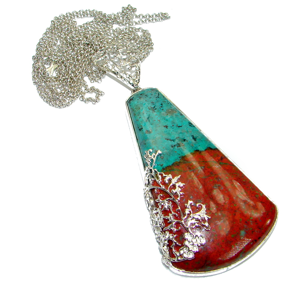 Massive natural Sunrise Sonora Jasper .925 Sterling Silver handmade Necklace