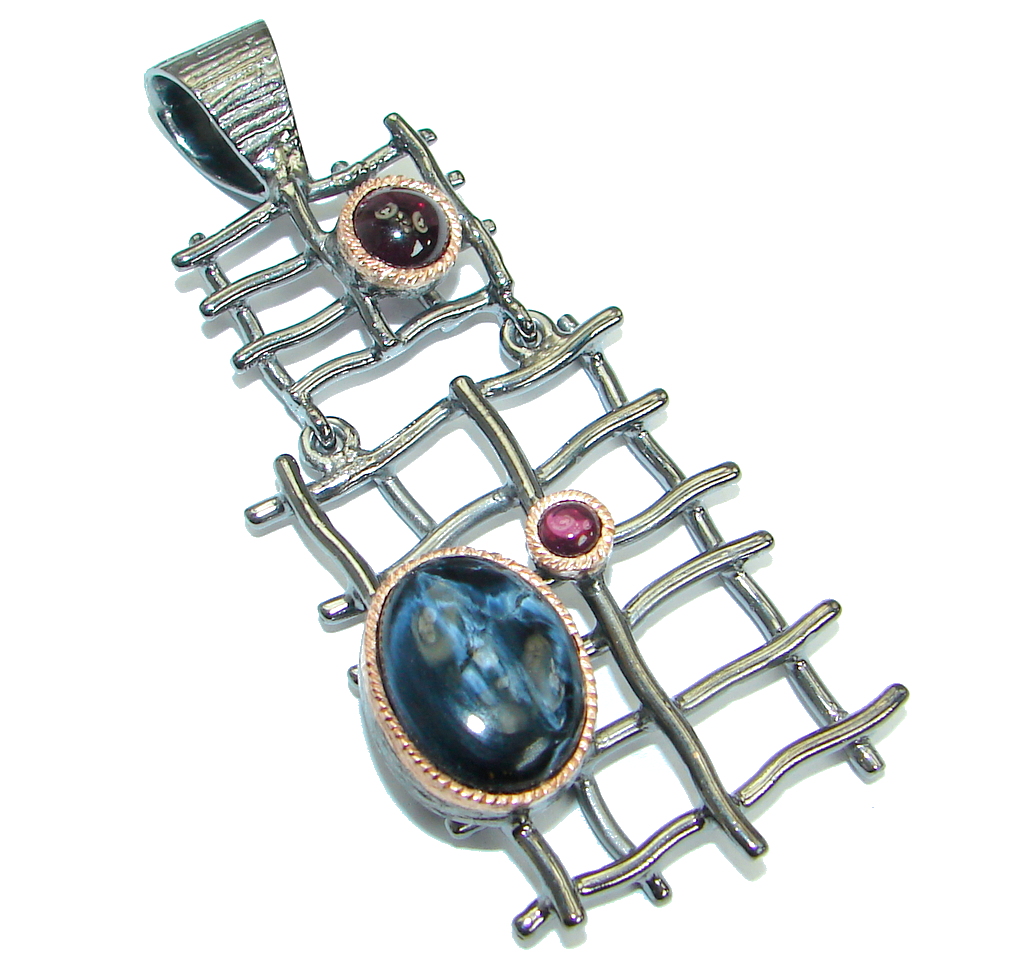 Genuine Black Pietersite Ruby .925 Sterling Silver handmade pendant