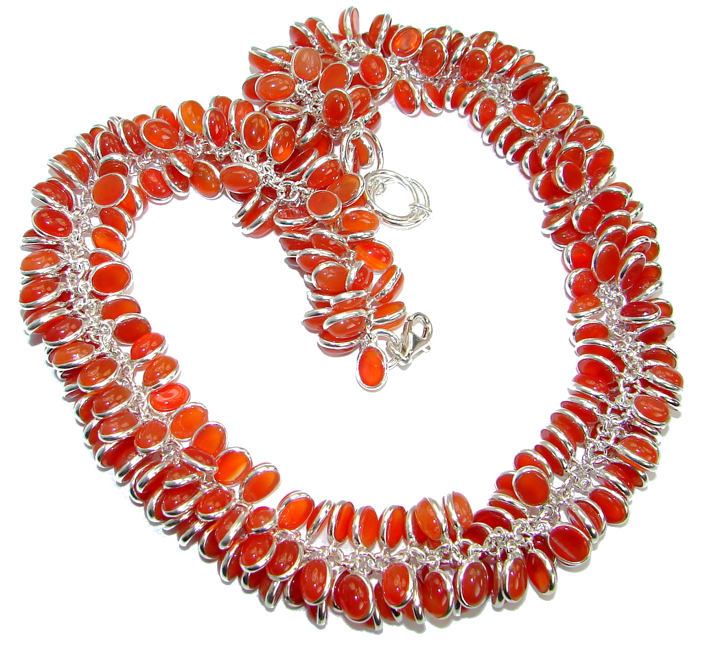 Aura Of Beauty Genuine Carnelian Agate .925 Sterling Silver handmade necklace