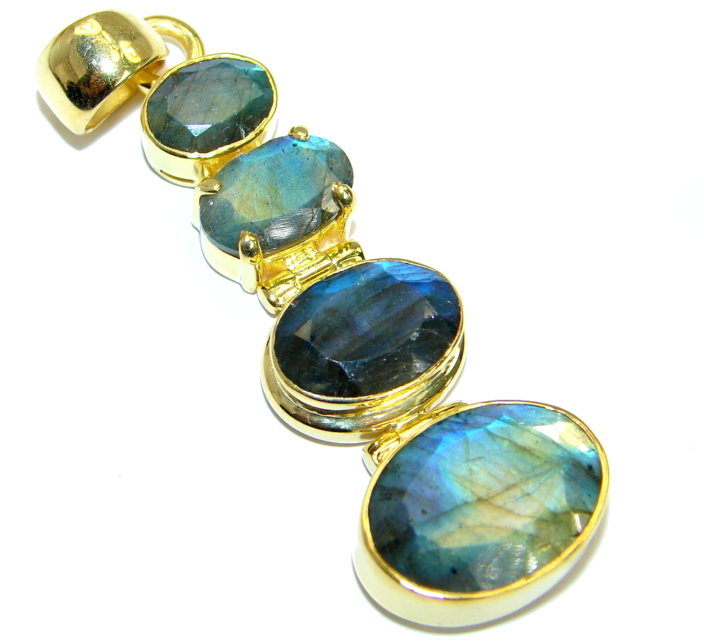 Fancy Design Labradorite Gold plated over .925 Sterling Silver handmade Pendant