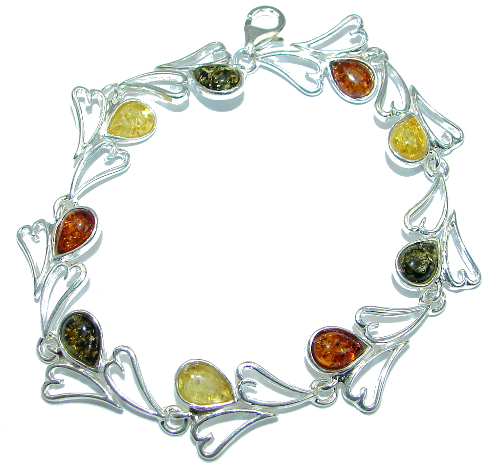 Beautiful Genuine Handcrafted Polish Amber .925 Sterling Silver Bracelet