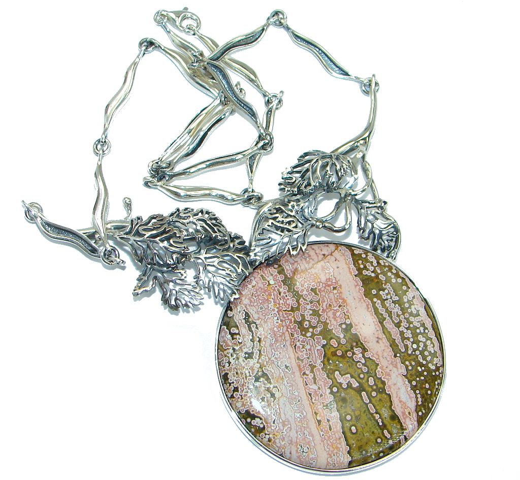 One of the kind pink Ocean Jasper .925 Sterling Silver handcrafted necklace
