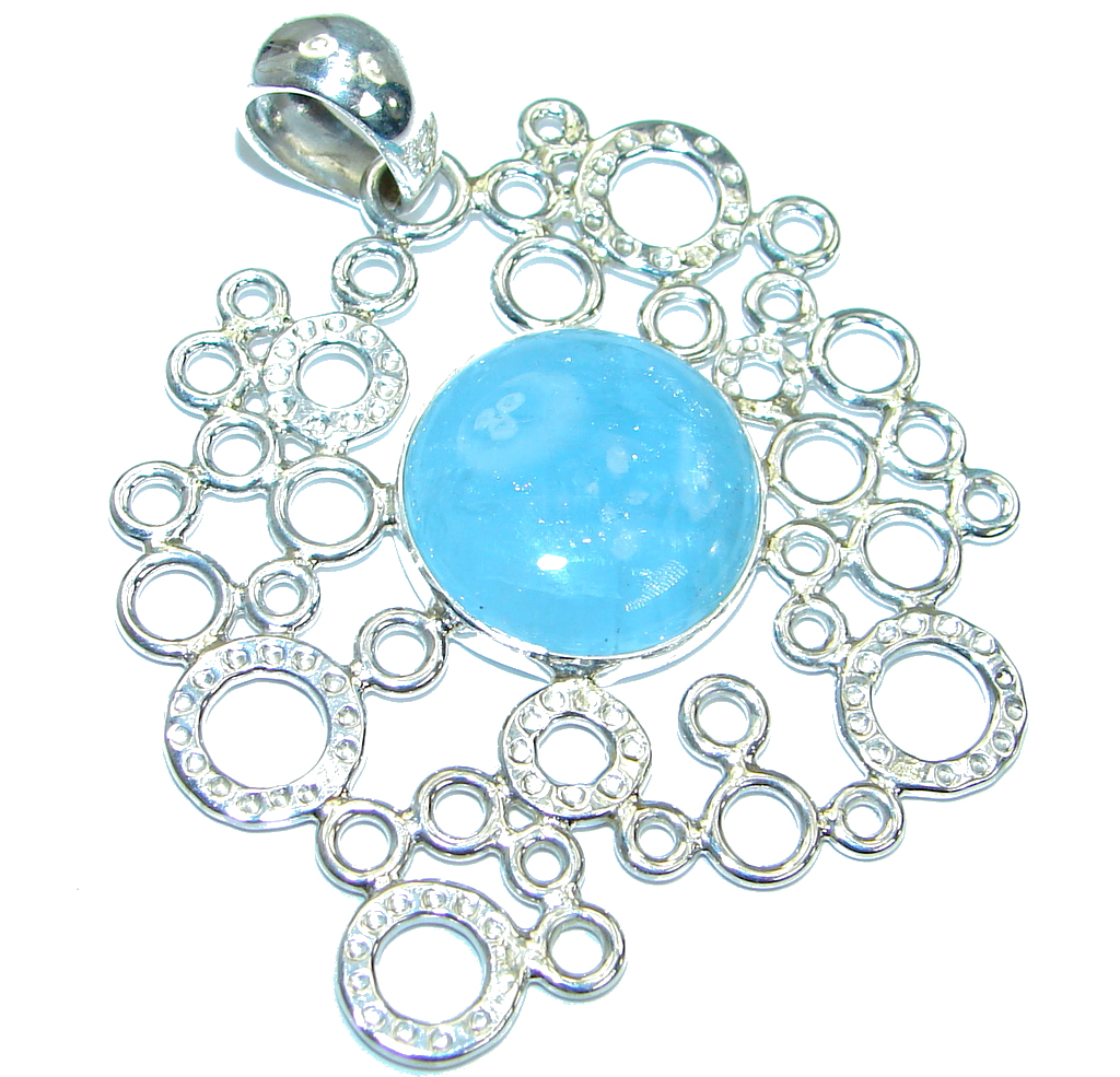 Abstract World Genuine Aquamarine .925 Sterling Silver handmade Pendant