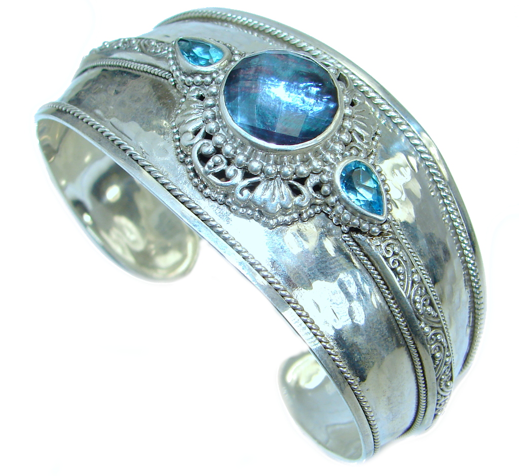 Luxury Triplet Mother of Pearl Sterling Silver .925 Silver handmade Cuff/Bracelet