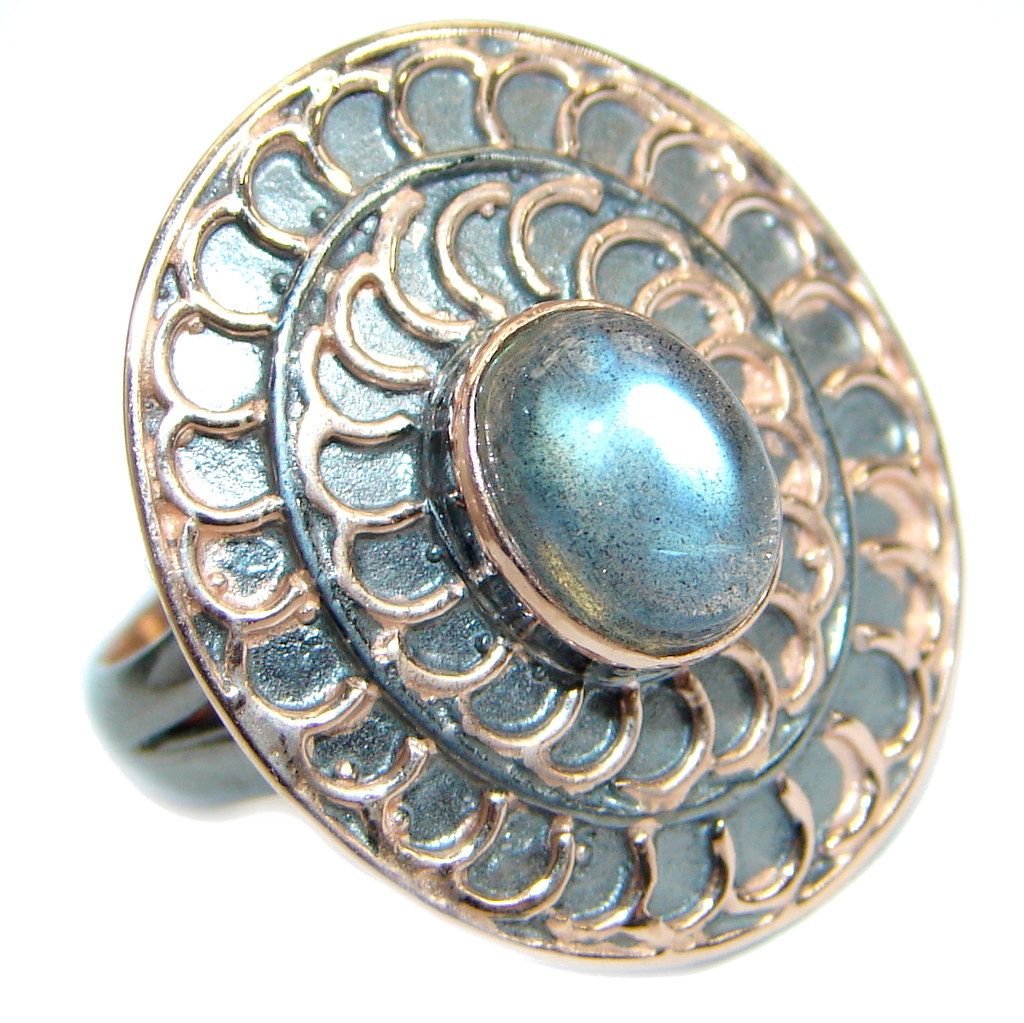 Vintage style Labradorite .925 Sterling Silver handmade ring size 7 adjustable