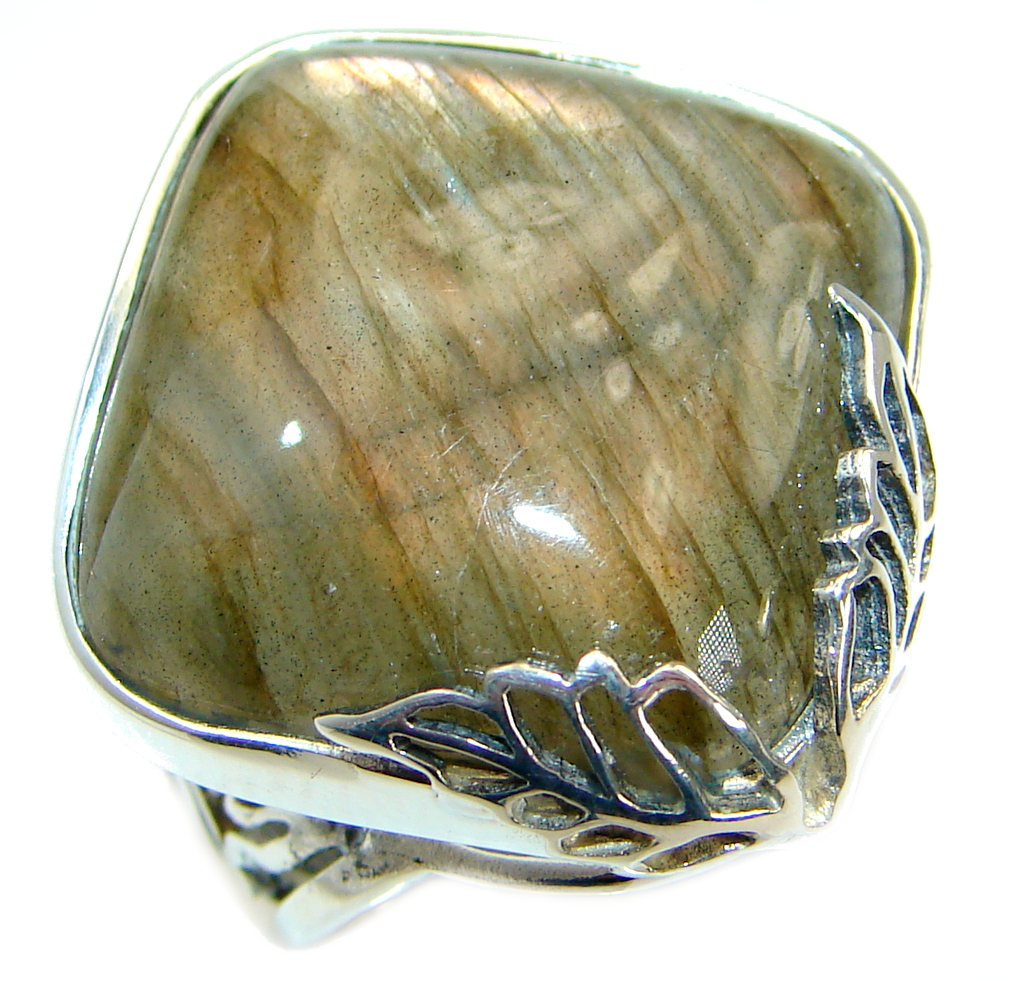 Fire Labradorite .925 Sterling Silver handmade ring size 7 adjustable