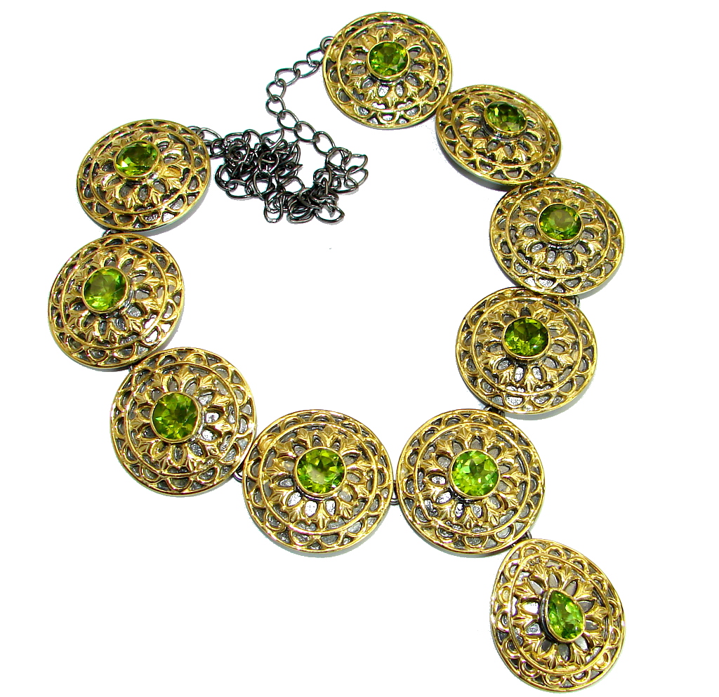 Cleopatra Peridot 14k Gold Rhodium over .925 Sterling Silver handmade necklace