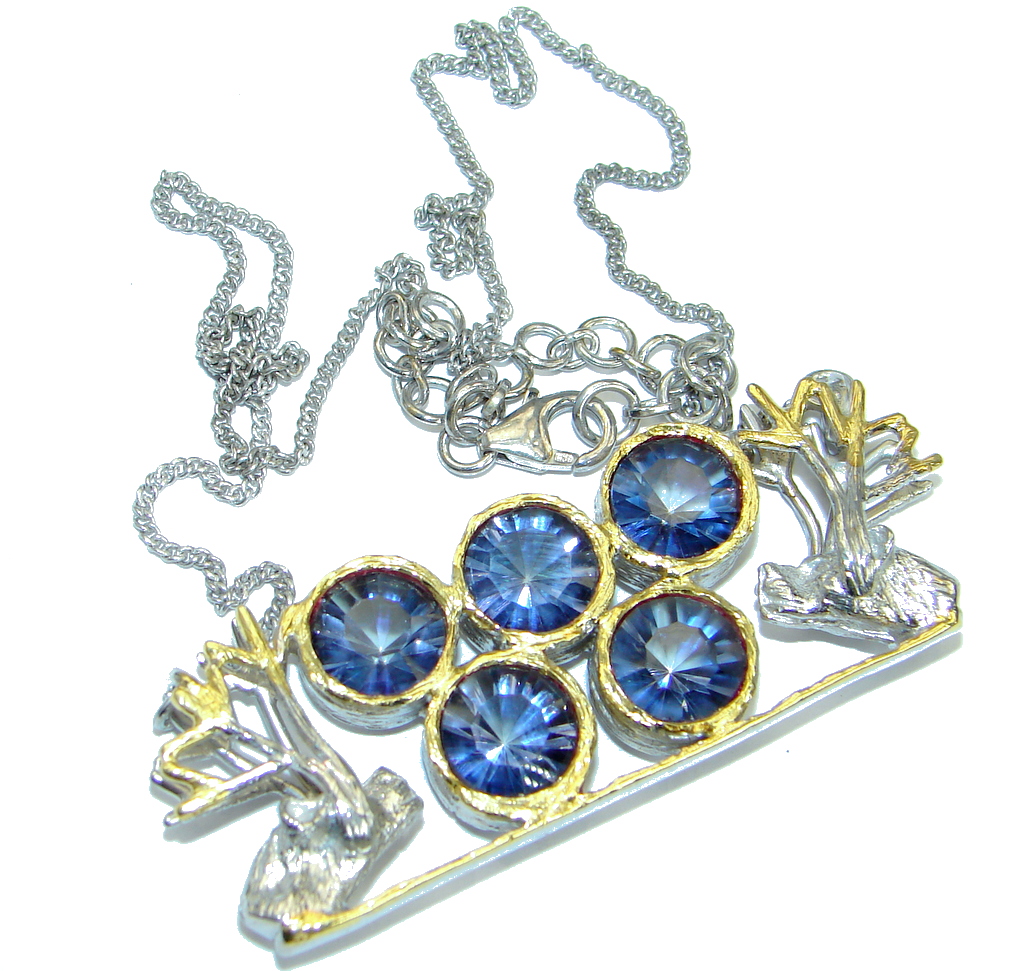 Magic Tanzanite color quartz .925 Sterling Silver handmade 16 inches long Necklace