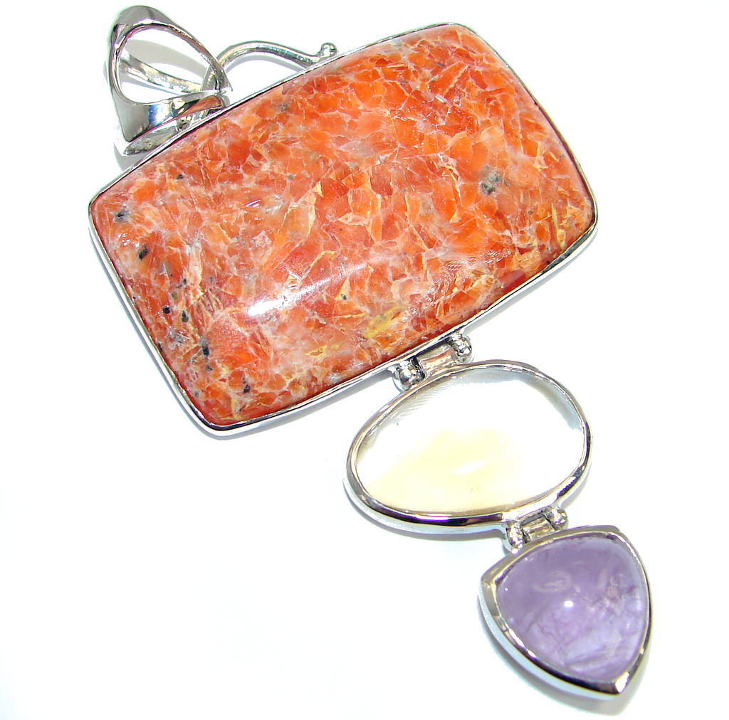 Huge Genuine Golden Calcite .925 Sterling Silver Pendant