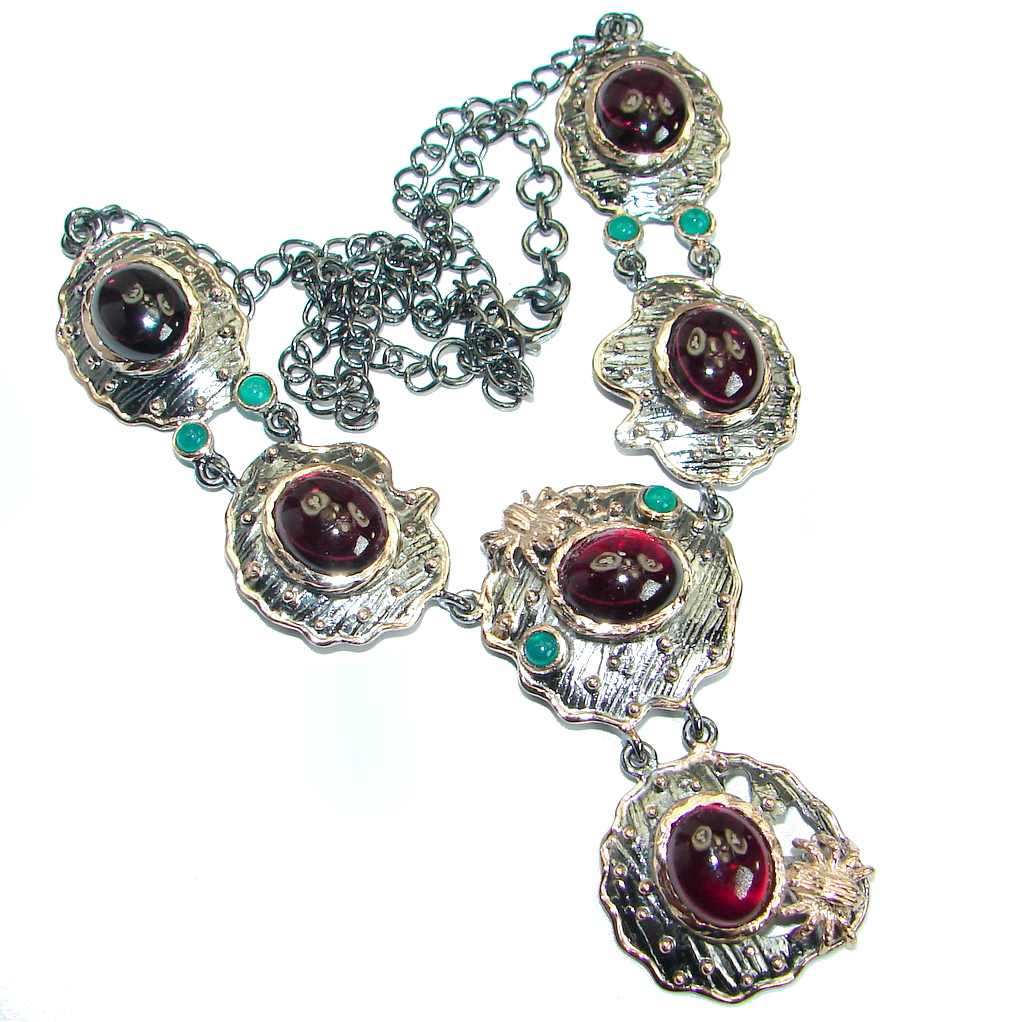 Fine Art Genuine Garnet 14K Rose Gold over .925 Sterling Silver handmade necklace